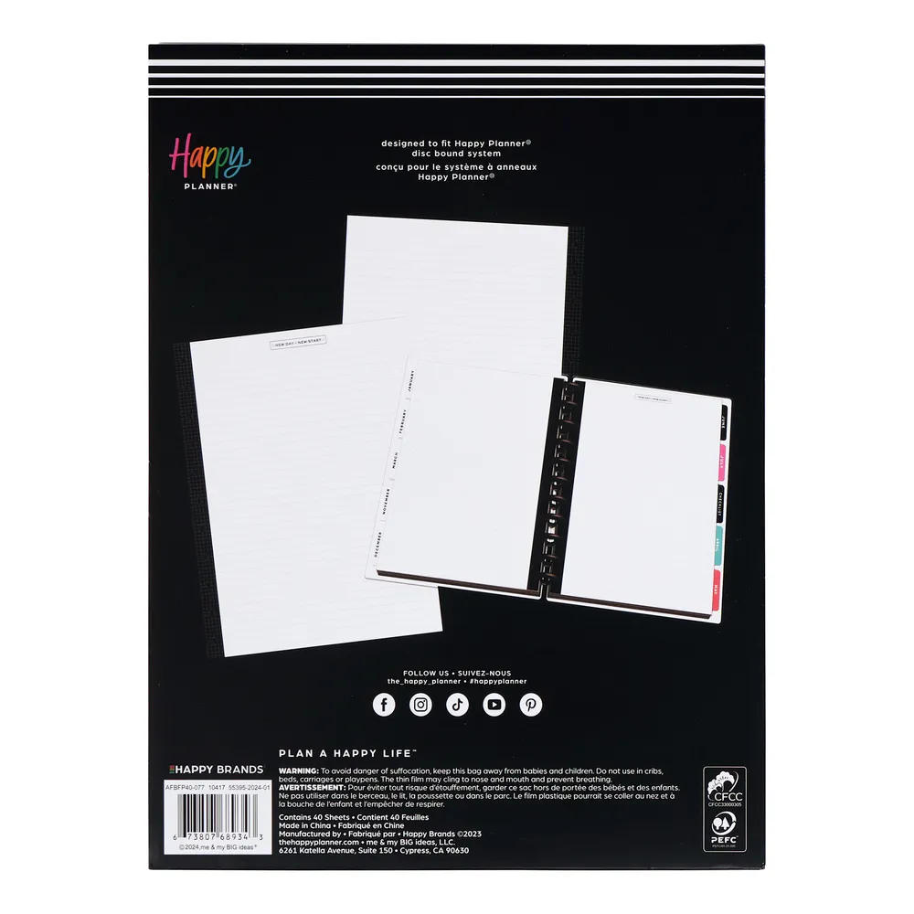 Happy Planner Aesthetique Teacher Big recharge papier 40 feuilles