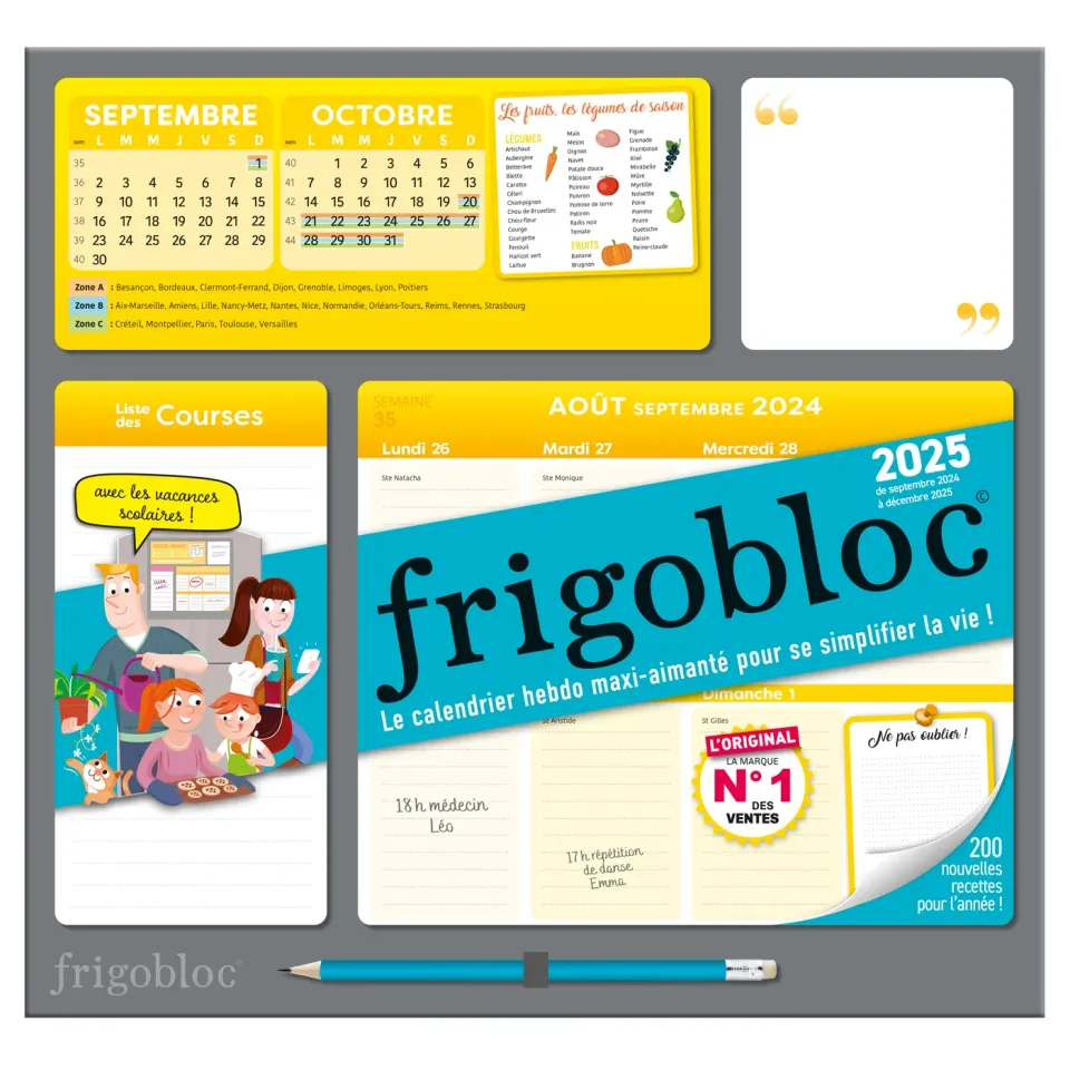 Frigobloc Hebdomadaire 2025 calendrier familial aimanté semaine