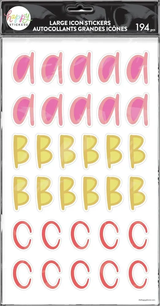 Happy Planner Whimsical Brights Alphabet autocollants 194 grandes lettres