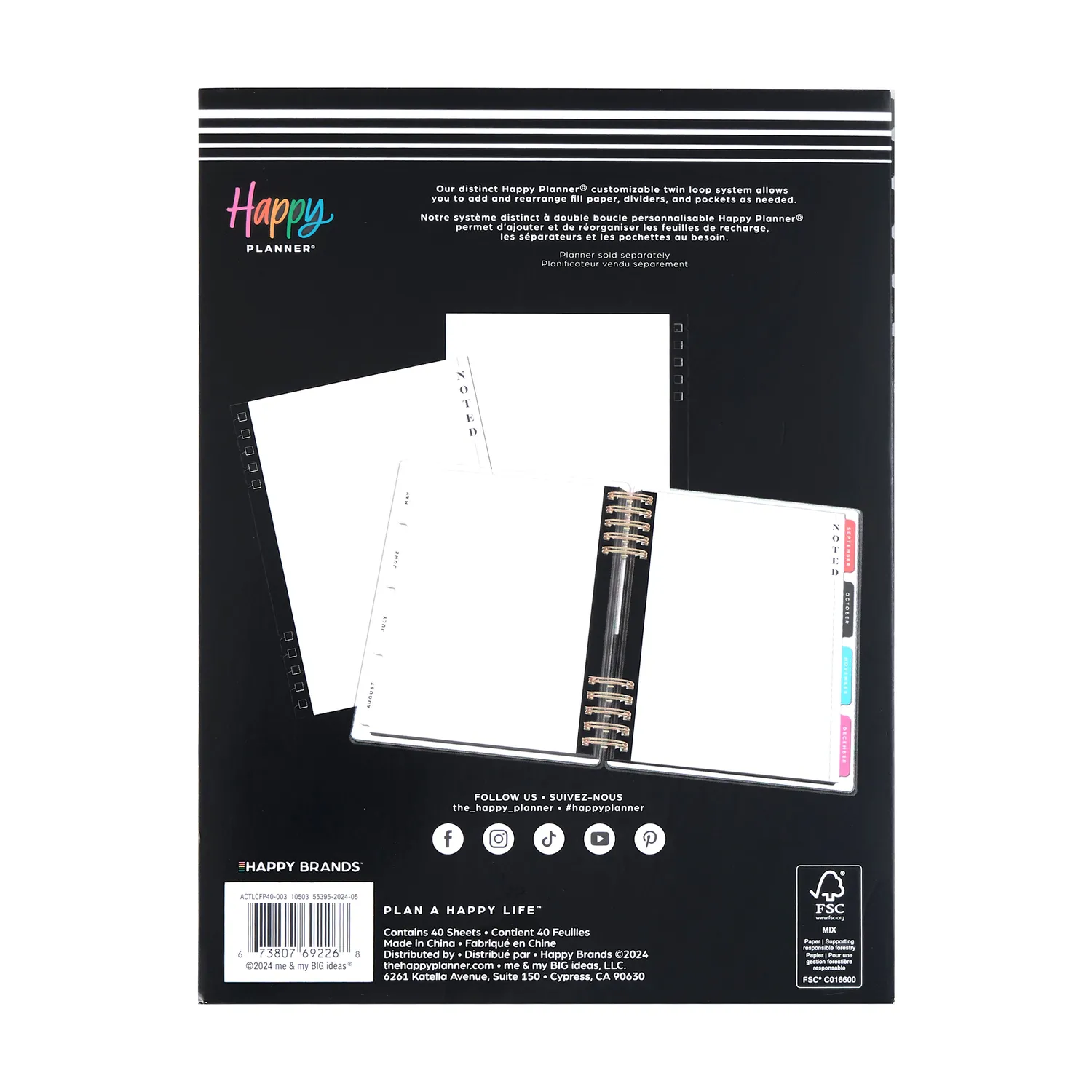 Happy Planner Classic Modern Texture papier ligné pointillé 40 feuilles