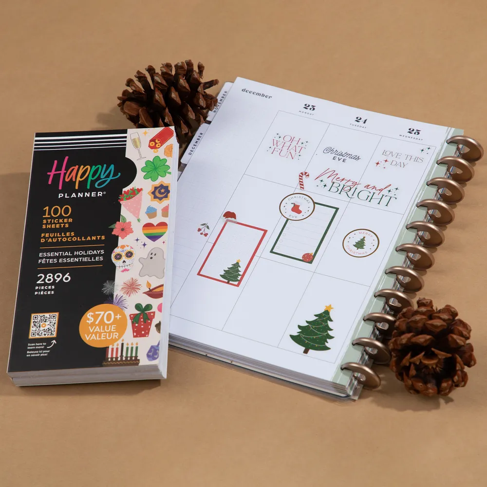 Happy Planner Essential Holidays stickers méga 100 planches