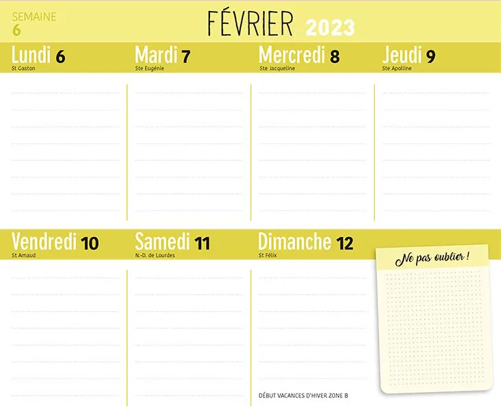 Frigobloc Hebdomadaire 2023 calendrier familial semainier