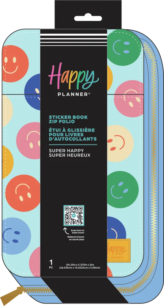 Happy Planner Super Happy pochette stickers zip smiley simili cuir