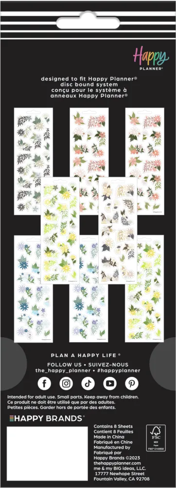Happy Planner Floral Color Story stickers 8 feuilles floraux