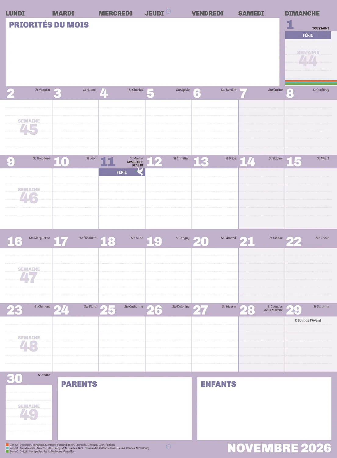 Frigobloc Ultra Simple mini calendrier familial 2025-2026