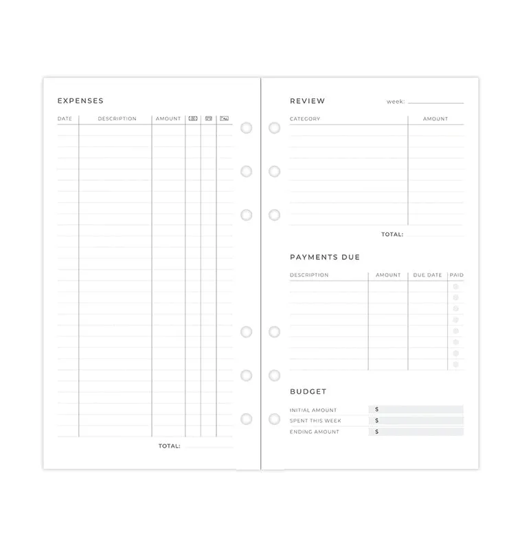 Filofax Minimal Expense Tracker recharge agenda Personal suivi dépenses