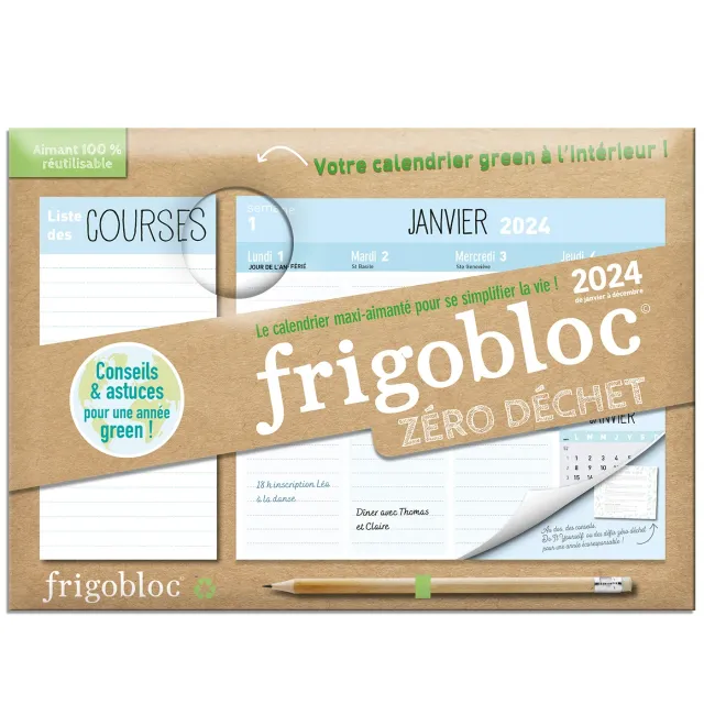 Frigobloc Hebdomadaire Mini Zéro déchet calendrier familial 2024