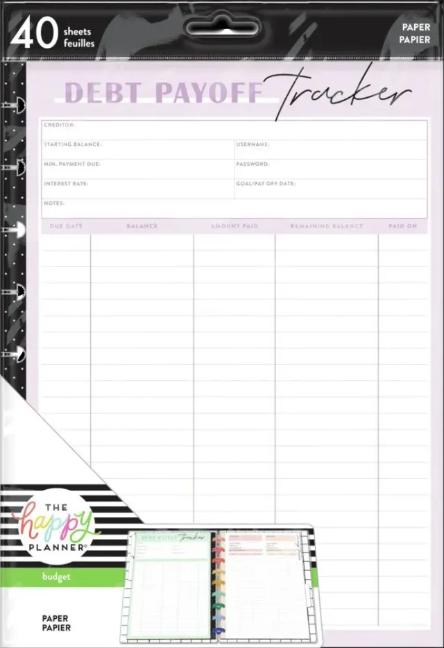 Happy Planner Budget papier recharge Classic 40 feuilles