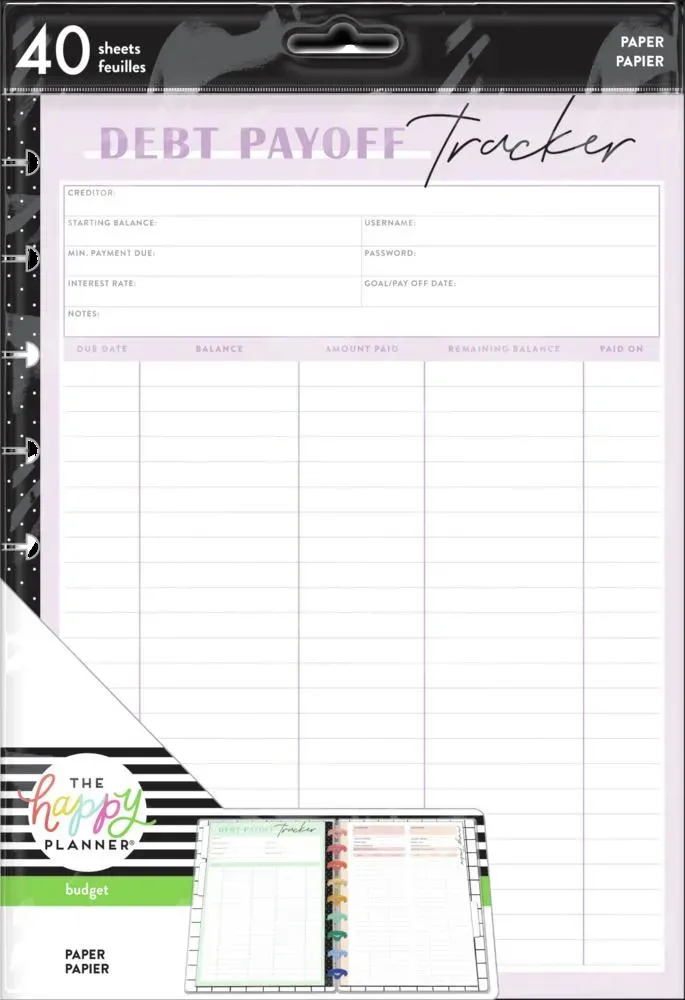 Happy Planner Budget papier recharge Classic 40 feuilles