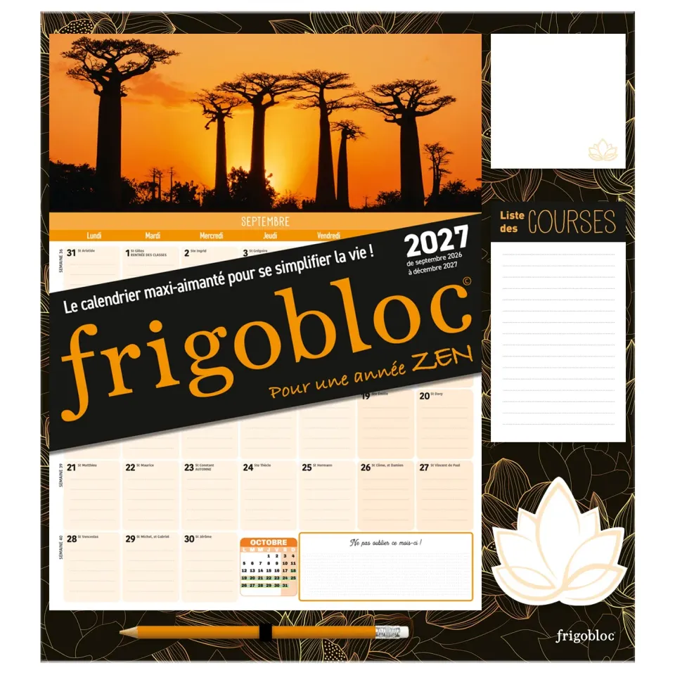 Frigobloc Mensuel Année zen calendrier familial sept 2026-déc 2027
