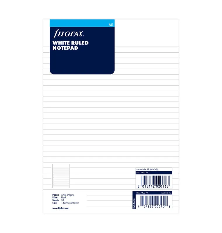 Filofax Classic bloc-notes ligné A5 blanc 50 feuilles