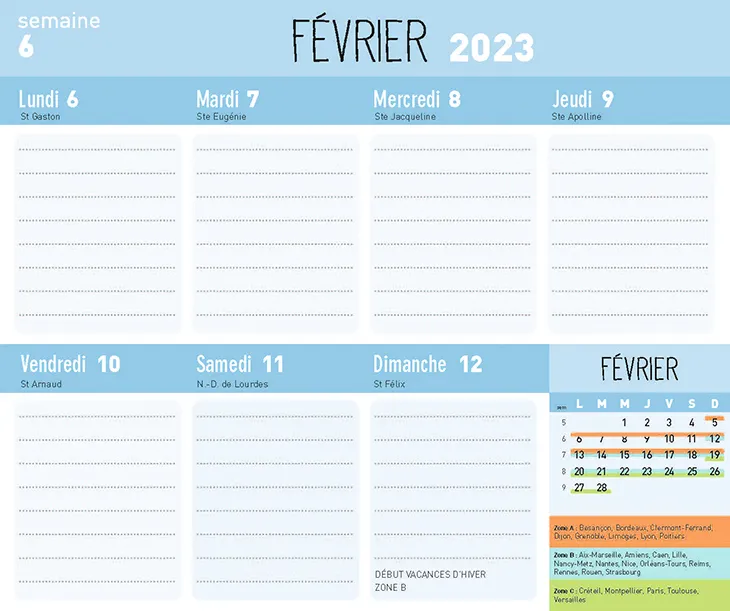 Frigobloc Mini calendrier familial hebdo sept 2022-août 2023