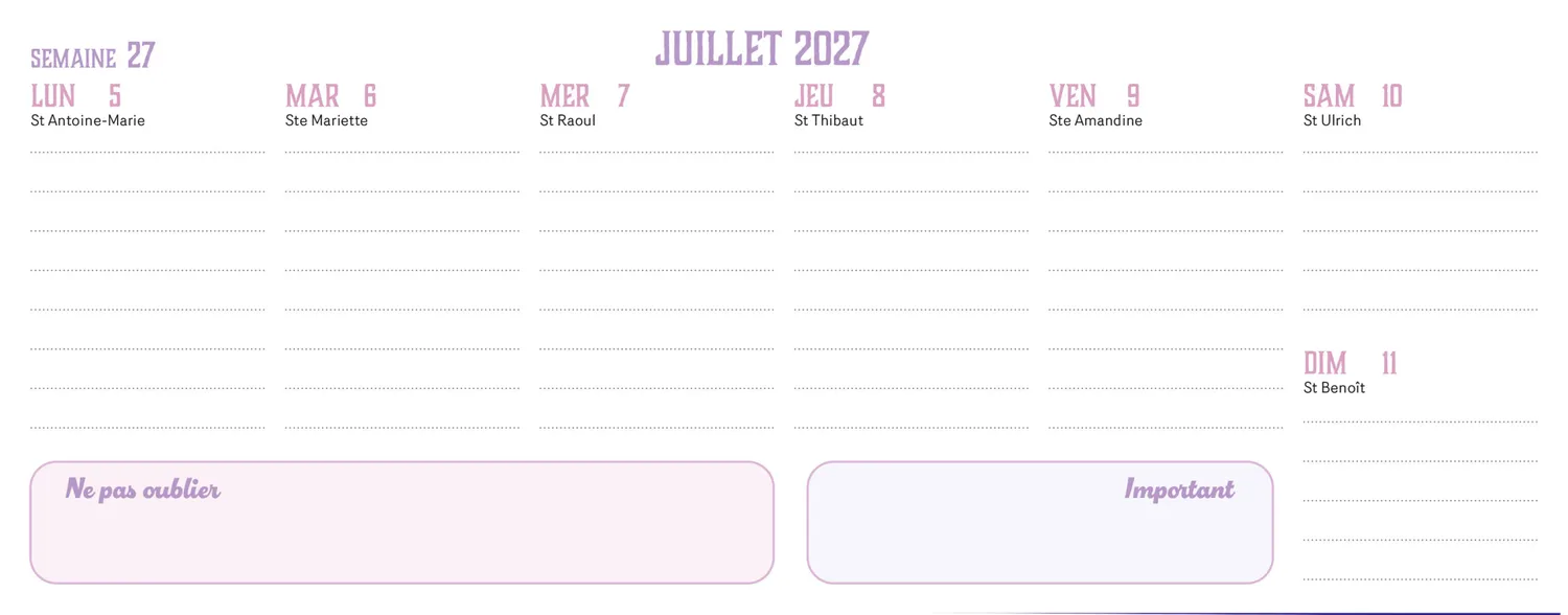 Frigobloc Hebdomadaire à refermer calendrier 2027 famille