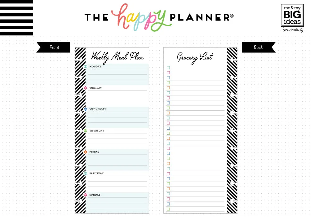 Happy Planner Classic Meal Planning demi-fiches 60 repas