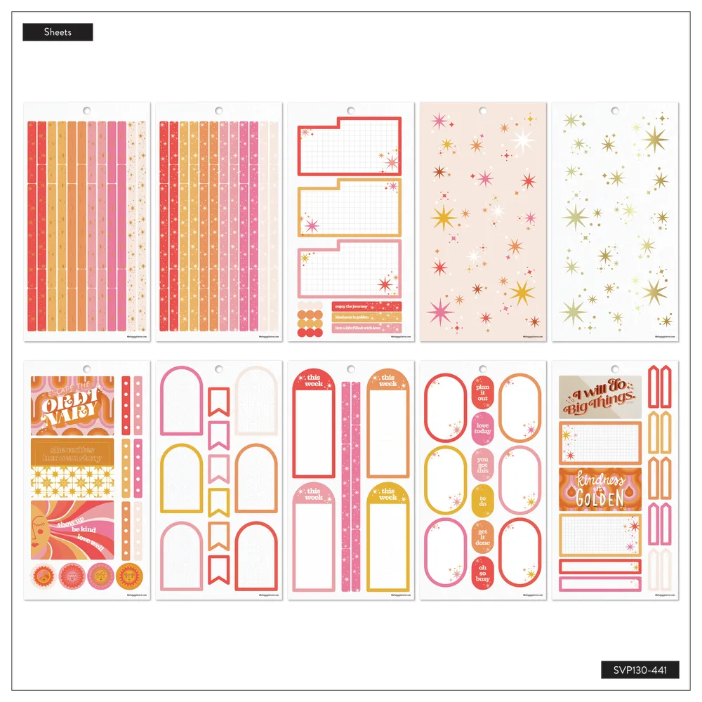 Happy Planner Cat Coq Retro Sunset stickers 30 planches