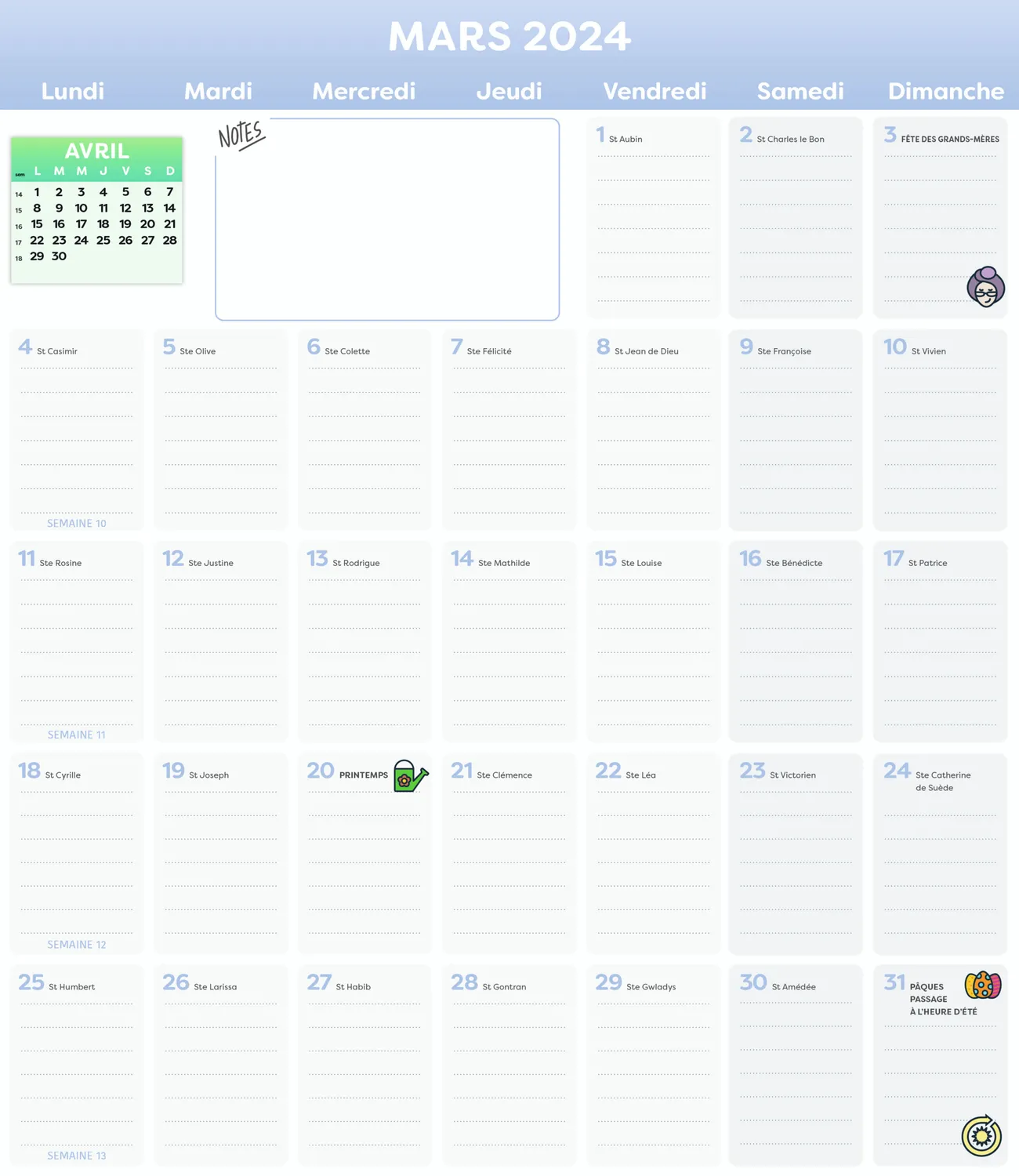 Frigobloc Mensuel 2024 calendrier familial aimanté frigo