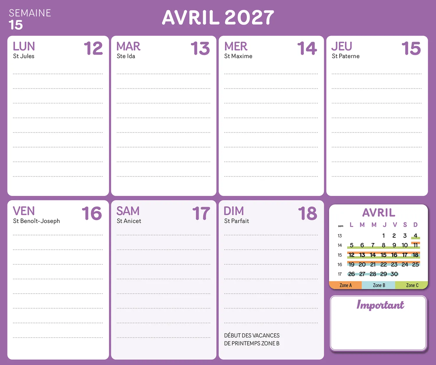 Frigobloc Mini Chats Rigolos 2027 calendrier familial 16 mois aimant