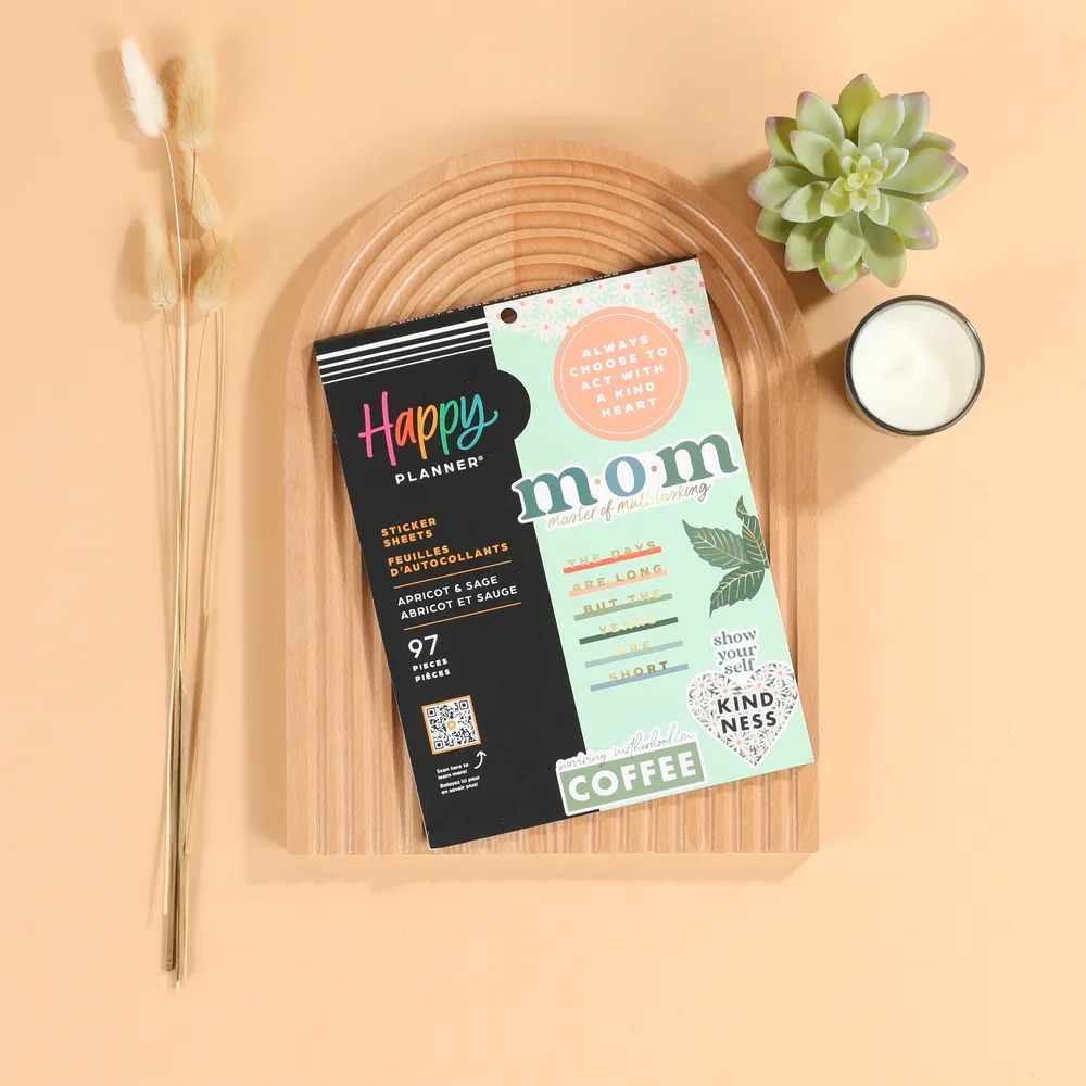 Happy Planner Apricot & Sage Mom stickers grand 97 floral doré