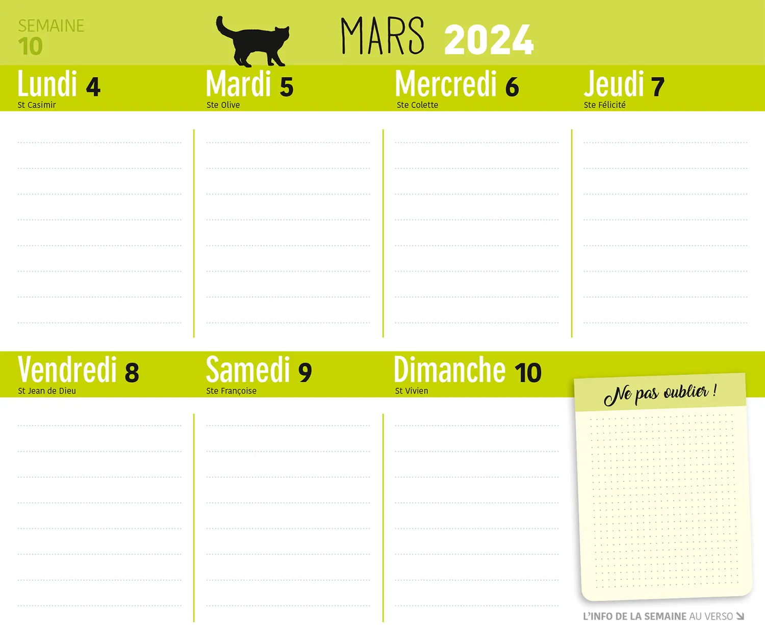 Frigobloc Hebdomadaire 2024 Chats calendrier familial aimanté 16 mois