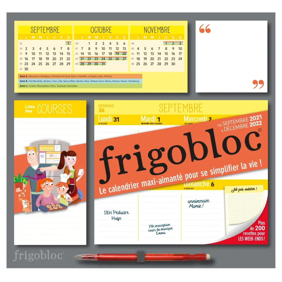 Frigobloc calendrier famille hebdomadaire sept 2021-déc 2022