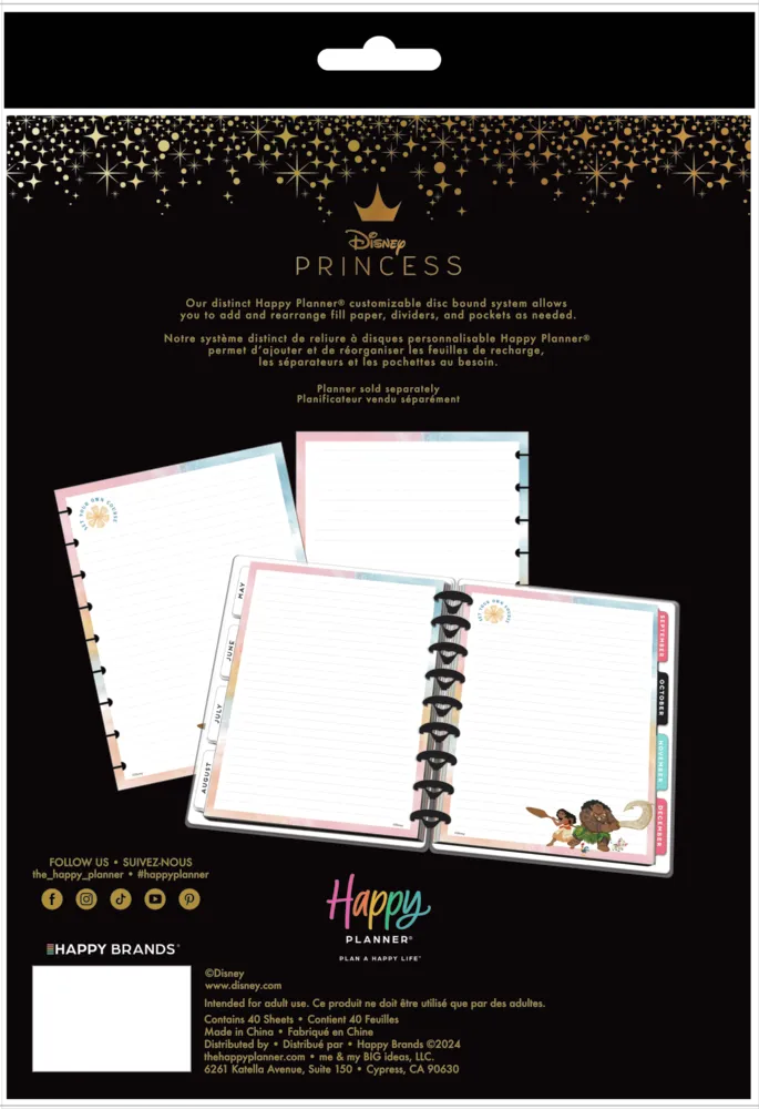 Happy Planner Disney Moana recharge papier classic 40 feuilles
