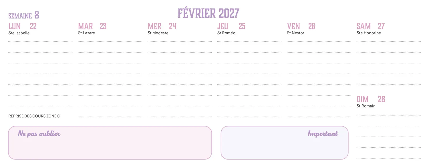 Frigobloc Hebdomadaire à refermer calendrier 2027 famille
