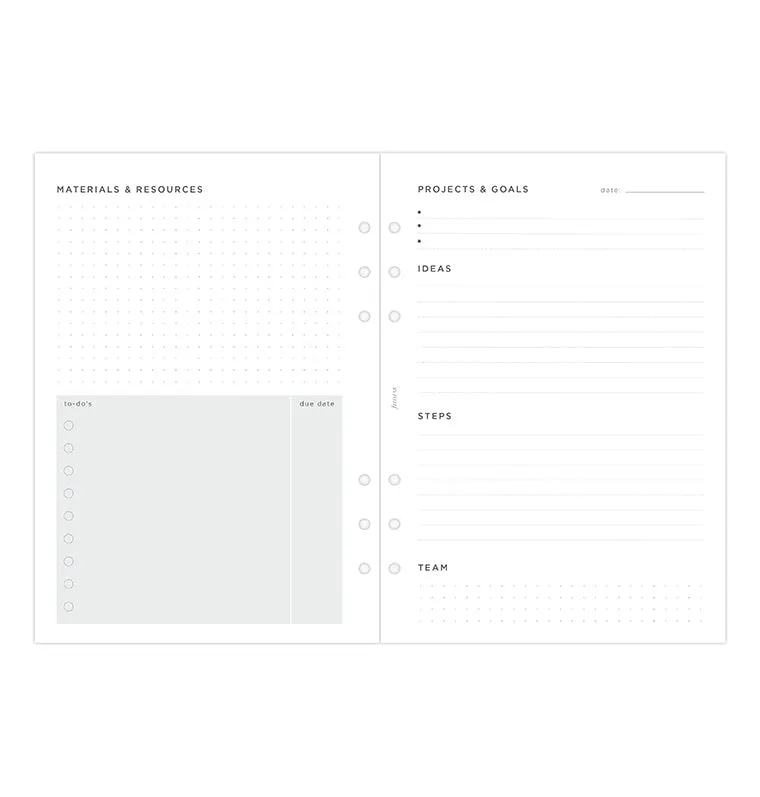Filofax Projects & Goals Tracker recharge agenda A5 objectifs 56 feuilles