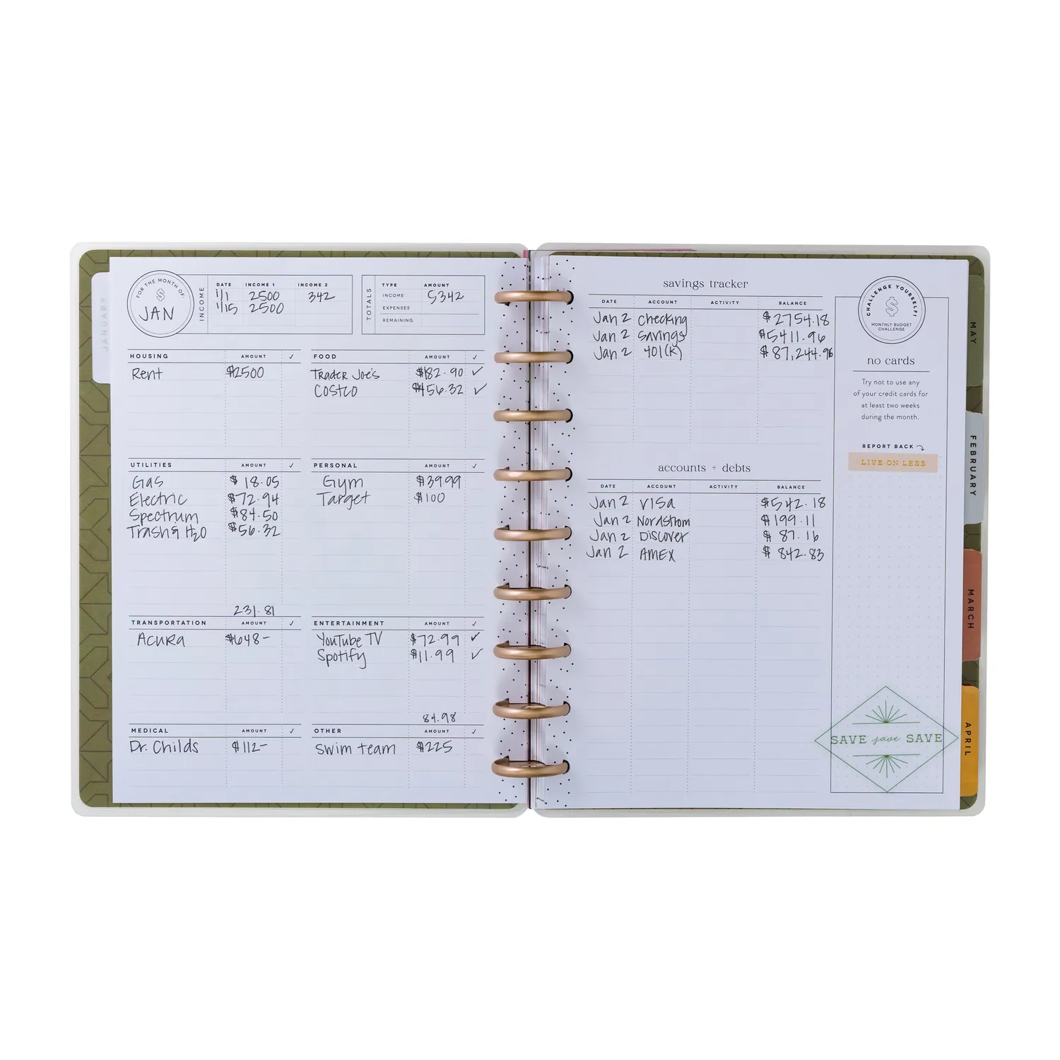 Happy Planner Sage Terracotta planner budget non daté 12 mois