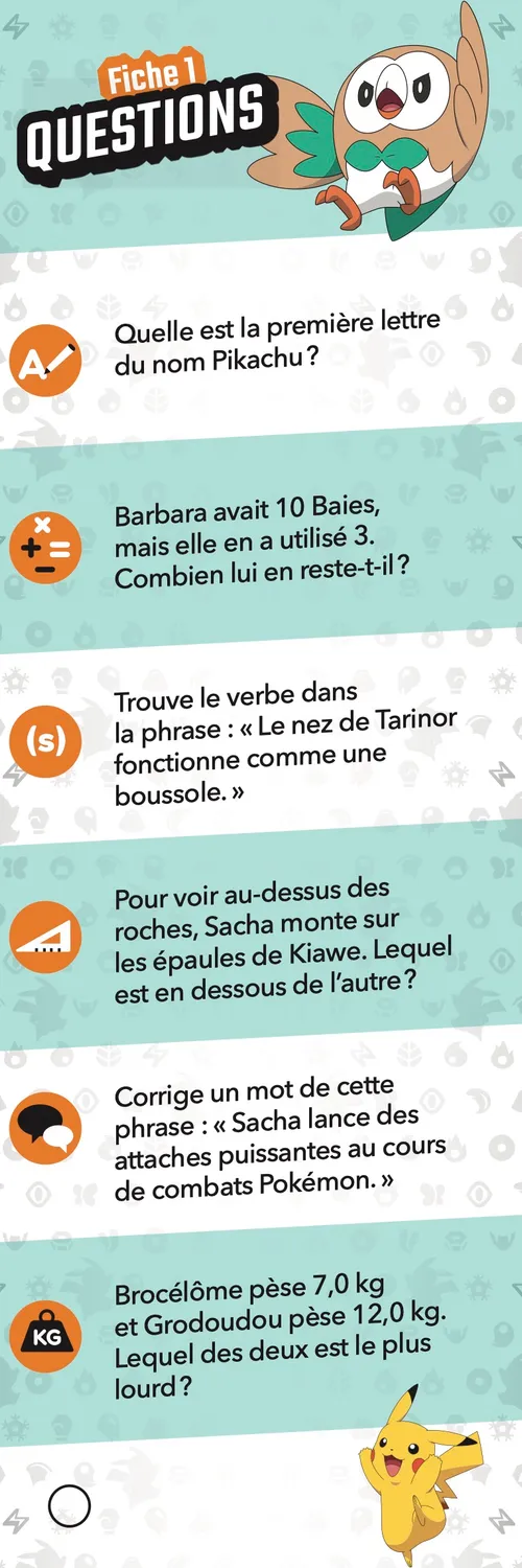 Frigobloc Incollables Pokémon CE1 éventail quiz 6-7 ans