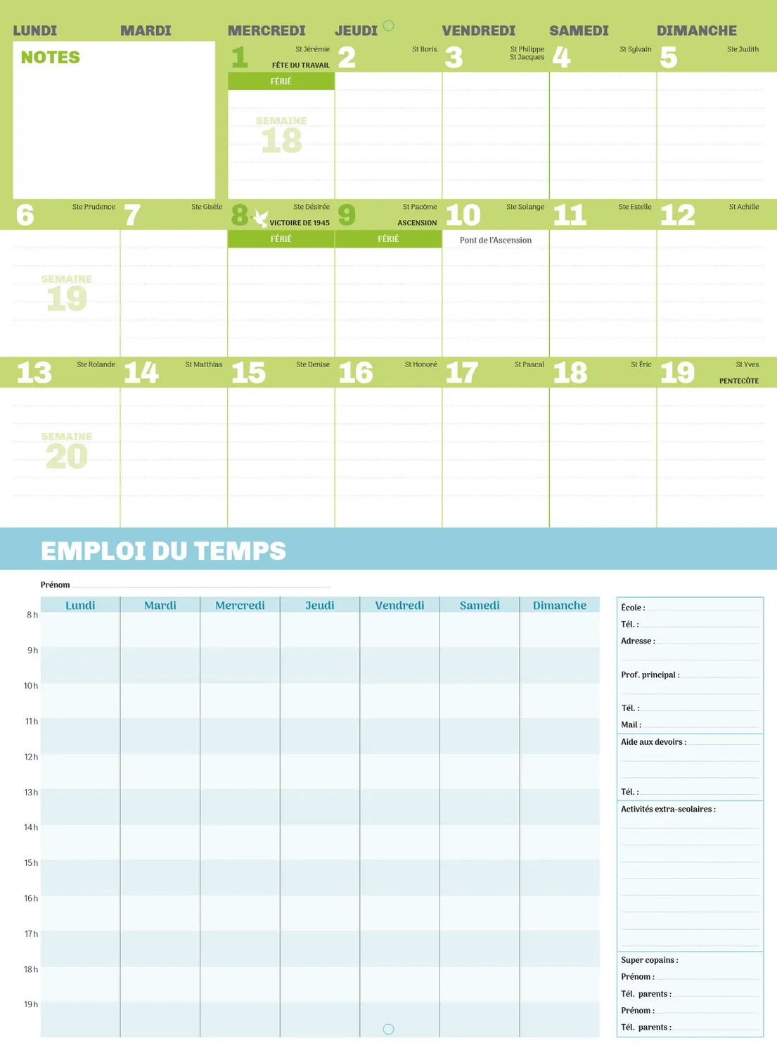 Frigobloc Mini Ultra Simple calendrier familial sept 2023-déc 2024
