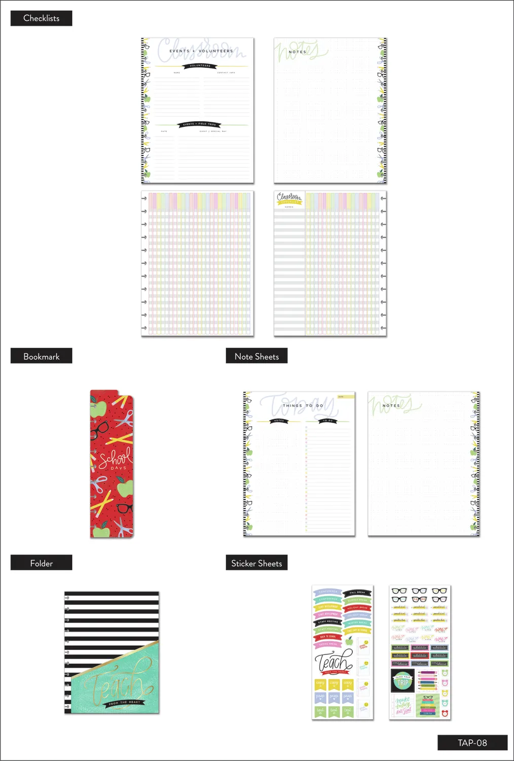 Happy Planner School Days Big Teacher pack accessoires 92 pièces