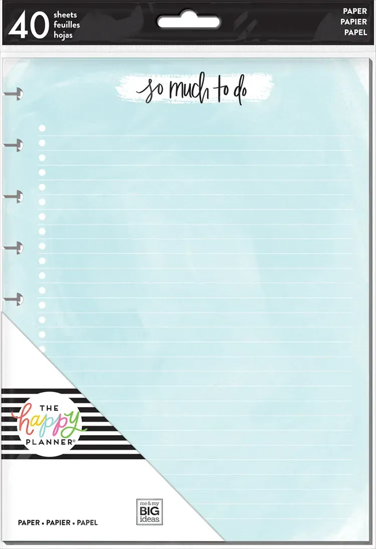 Happy Planner Watercolor Classic recharge papier 60 feuilles ligné