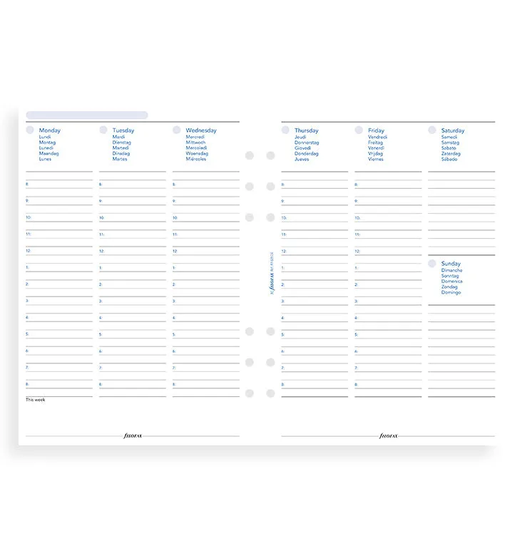 Filofax Classic A5 recharge semainier 2 pages any year