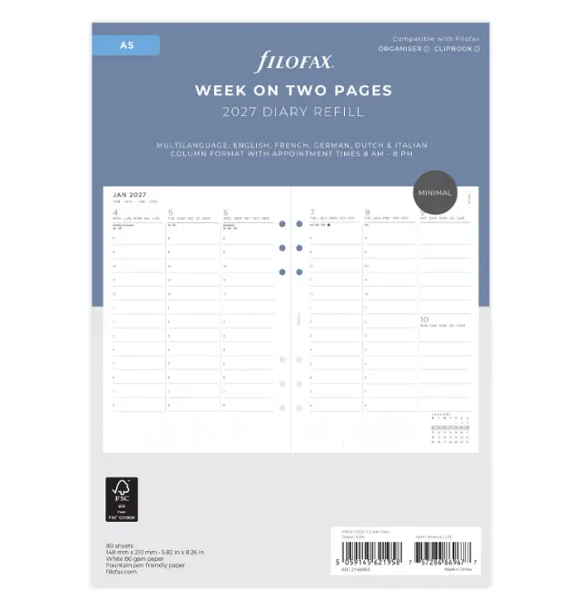 Filofax Minimal recharge agenda 2027 A5 verticale