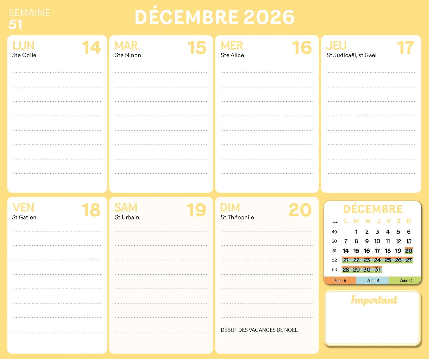 Frigobloc Mini Chats Rigolos 2027 calendrier familial 16 mois aimant