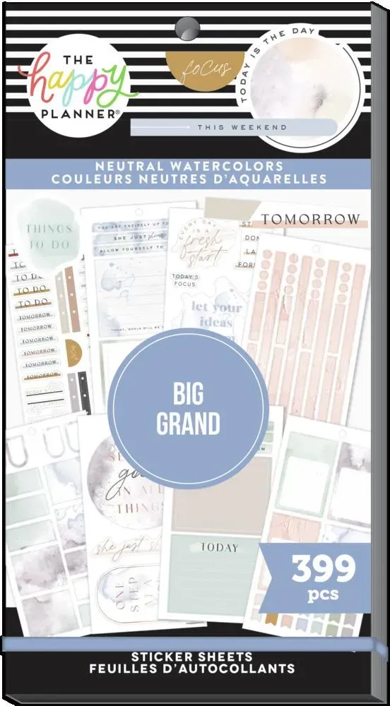 Happy Planner Big carnet stickers aquarelle neutre 399 pièces
