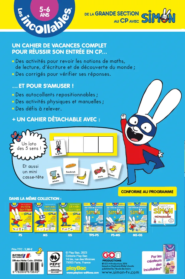 Les Incollables Simon Grande Section au CP cahier vacances 5-6 ans