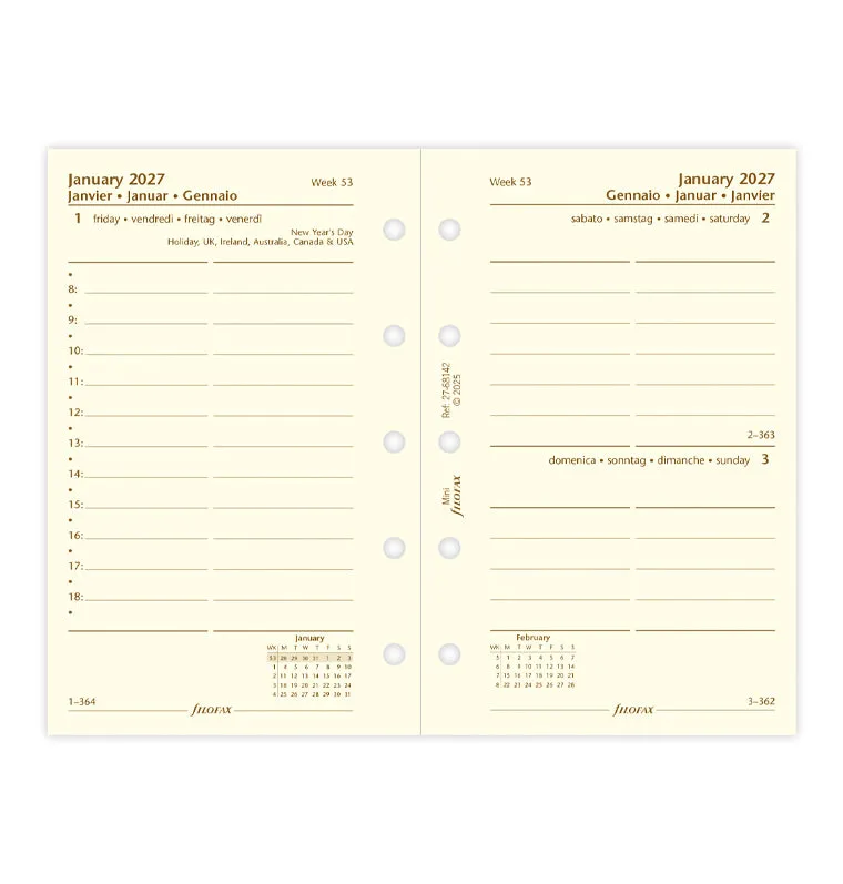 Filofax Classic recharge agenda Mini 2027 1 jour page