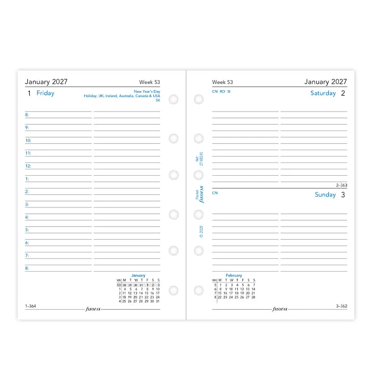 Filofax Classic recharge 2027 Pocket 1 jour par page anglais