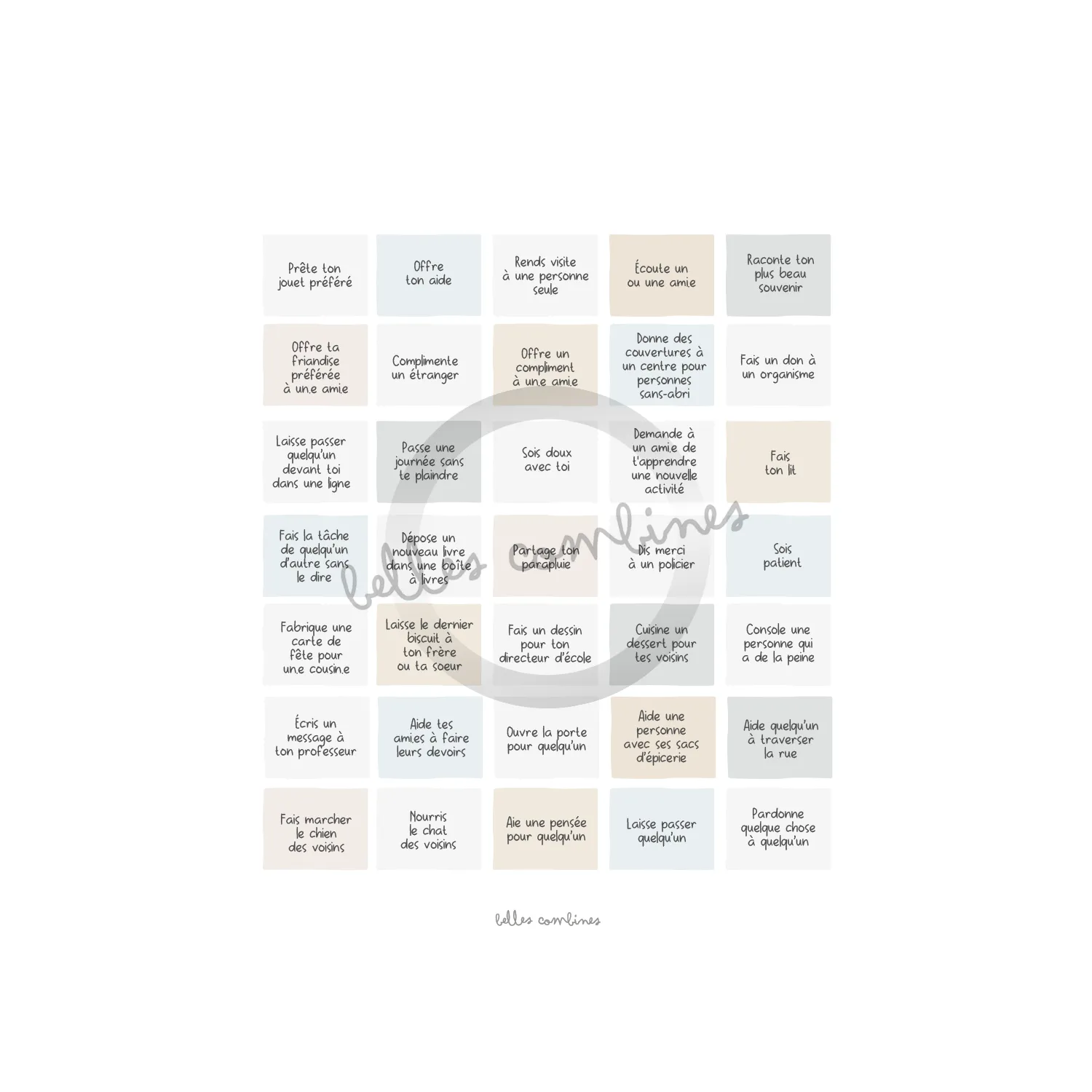 Les Belles Combines Bingo des petits gestes altruistes à imprimer