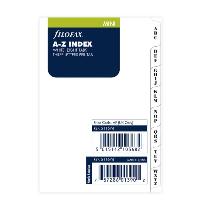 Filofax Classic intercalaires A-Z 3 lettres Mini blanc