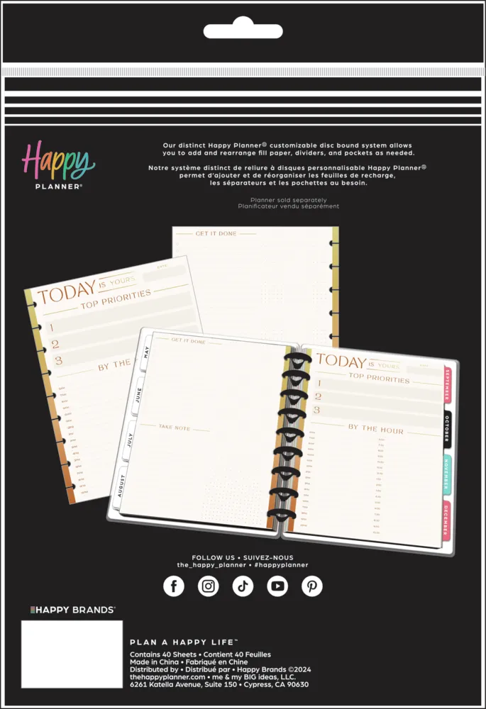 Happy Planner By the Hour recharge Classic 40 feuilles