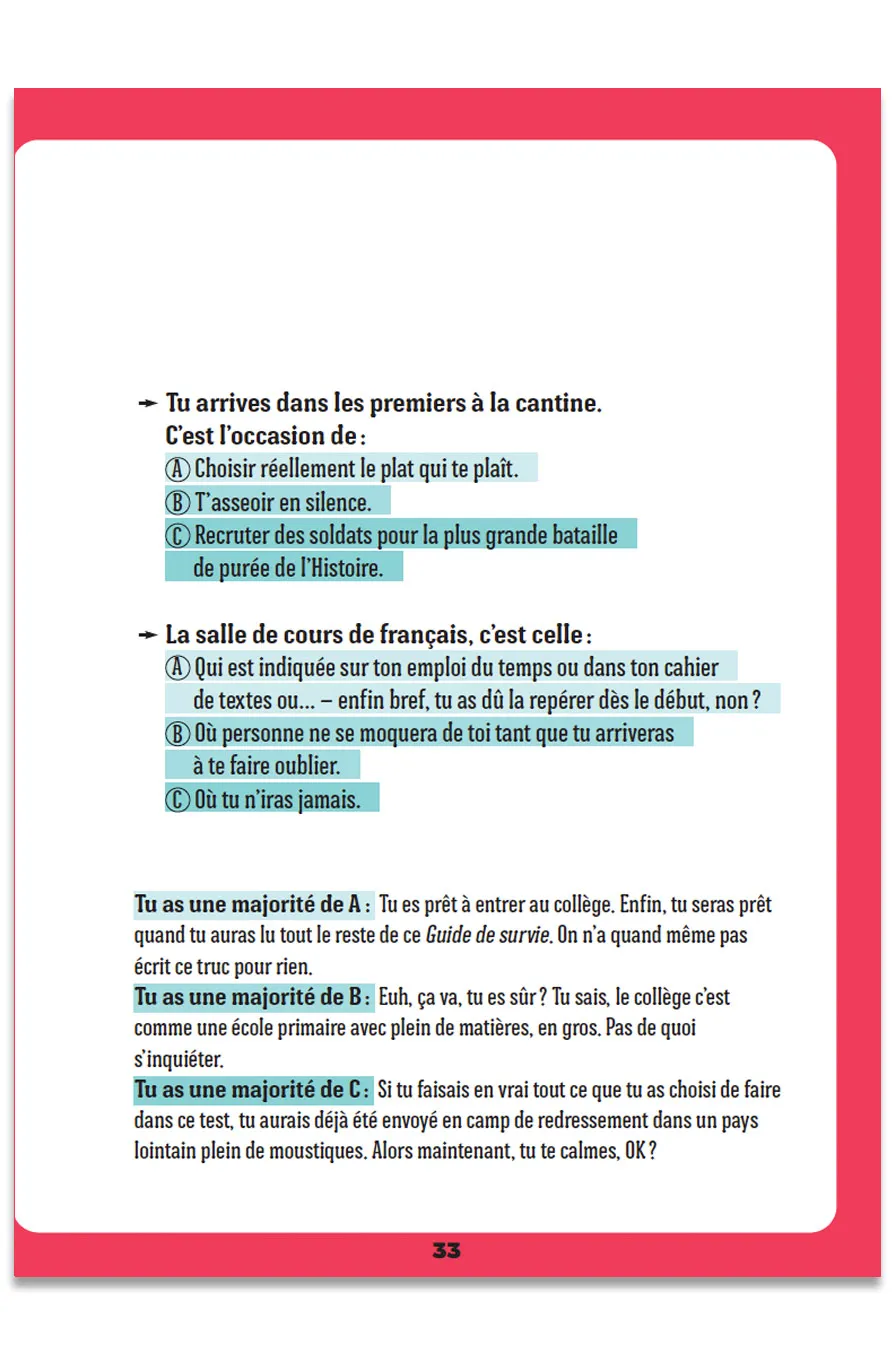 Frigobloc Guide de survie de la 6e livre collège humour