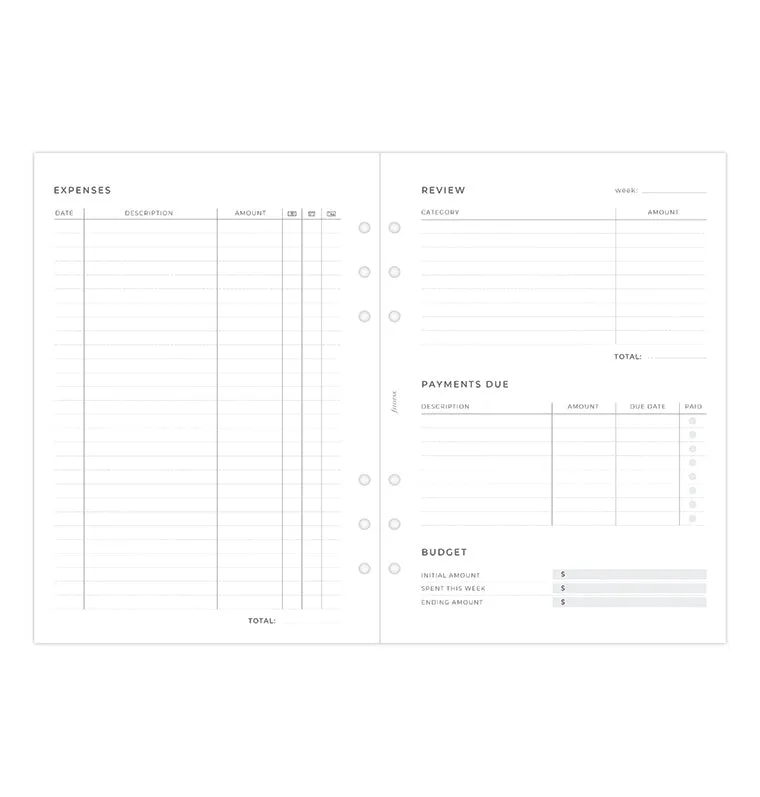 Filofax A5 recharge suivi dépenses expense tracker papier 80g
