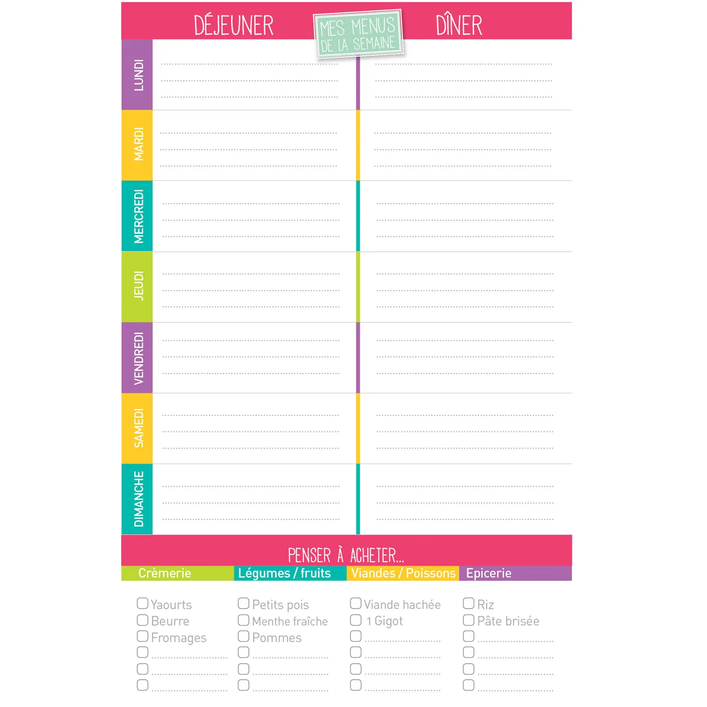 FrigoBloc Mes menus de la semaine bloc 52 listes aimante