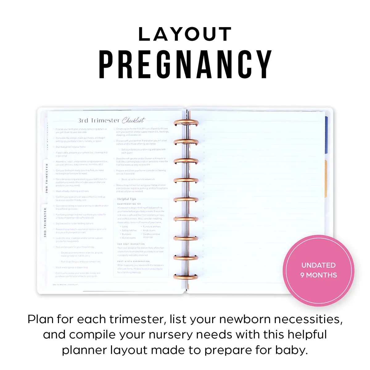 Happy Planner Baby on the Way agenda grossesse non daté 9 mois