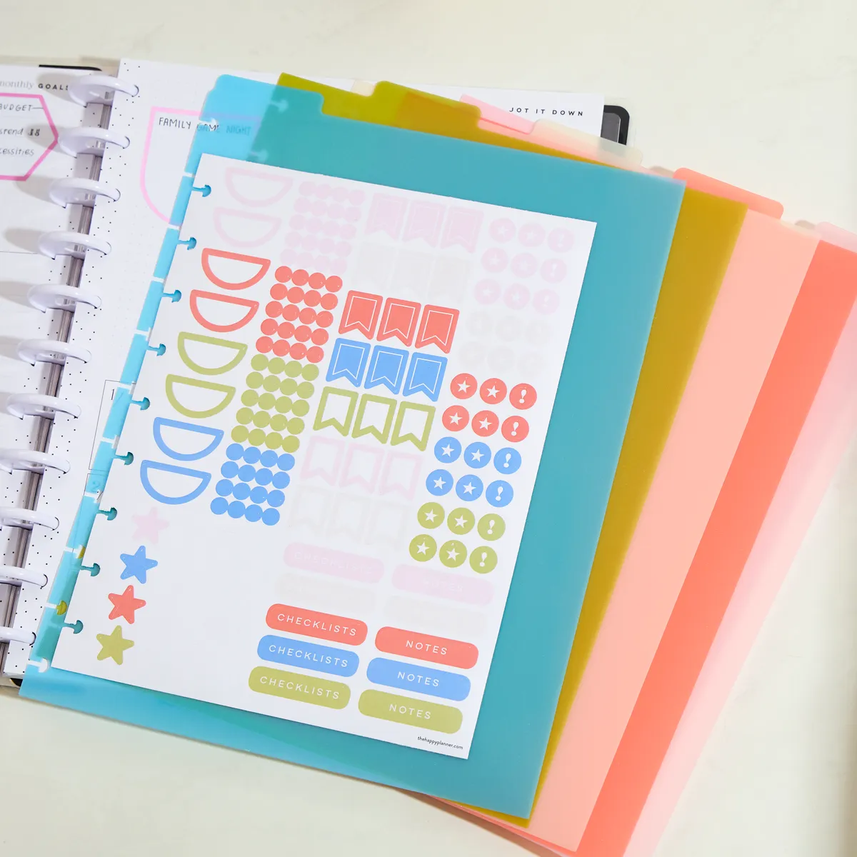 Happy Planner Bright Day intercalaires Big 5 plastique couleur