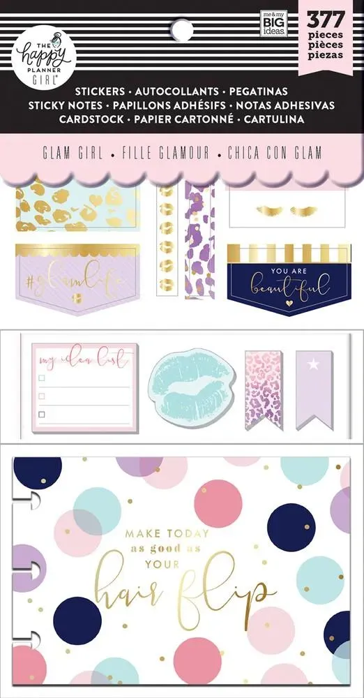 Happy Planner pack accessoires Glam Girl stickers et notes 3 en 1