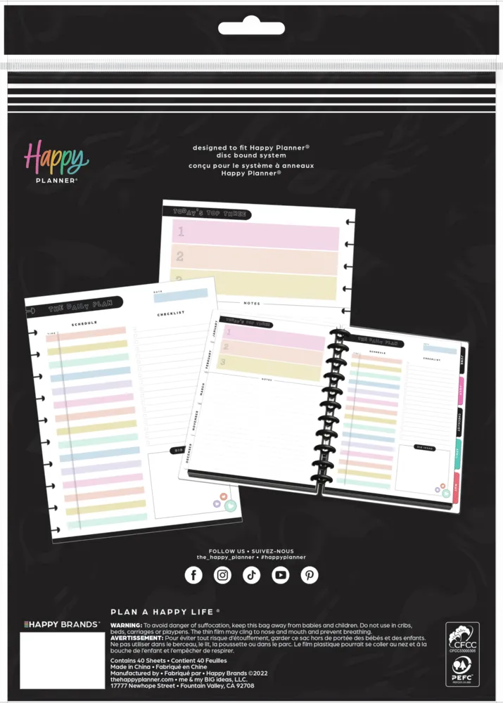 Happy Planner Happy Brights Big recharge 40 feuilles journalières