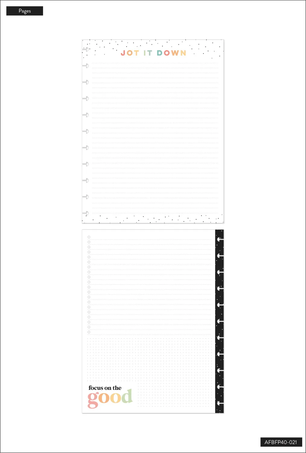 Happy Planner Big Jot it Down recharge papier 40 feuilles
